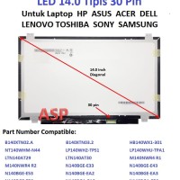 LCD LED 14.0 Inch Slim Tipis 30 Pin untuk Laptop Acer HP Asus Lenovo