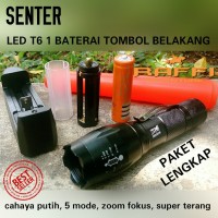 SENTER TACTICAL T6 1 BATERAI ZOOM FOKUS SINAR PUTIH SWAT POLICE