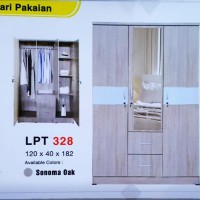Lunar Lemari Pakaian 3 pintu cermin tengah 2 laci LPT 328 Oak Muda