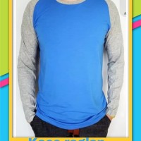 Baju Kaos Polos Raglan - Biru Muda Lengan Abu Panjang