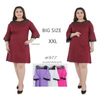 DRESS MIDI KOMBI BROKAT 977 JUMBO BIG SIZE BIGSIZE UKURAN BESAR XXL