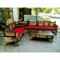 Kursi tamu sudut mahkota ukiran emas