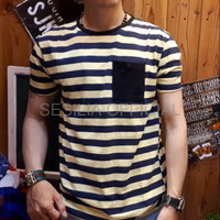 KAOS COWOK KEREN MURAH Kaos pria distro pocket yellow stripe kaos sal