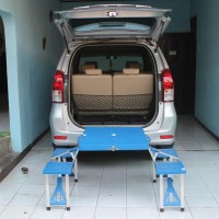 Meja Kursi Lipat Portabel Warna Biru & Merah, Cocok Untuk Cafe,