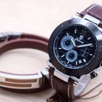 Jam Tangan Pria Tetonis Set Gelang Body Silver Original - Hitam