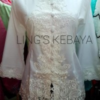 Terlaris Kebaya Encim Modern Spesial Broken White Cotton Tangan 3/4 -