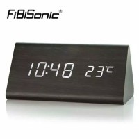 Jam Meja Keren Digital LED Kayu Thermometer Sensor Suara Wood Clock