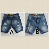 ripped Jeans skinny pria/celana pendek denim blue wash