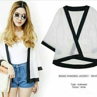 baju gaun dress wanita cewe KW 422 kimono cardigan white kerja kantor