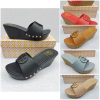 Sandal Wanita Tory Wedges Leather / Sandal Fashion / Sandal Hak Wedges