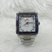 Jam Tangan Pria/Cowok Swiss Army Petak Silver + Bonus Tali Kulit