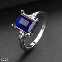Cincin Lapis Emas Putih Batu Cubic Zirconia AAA Blue C298