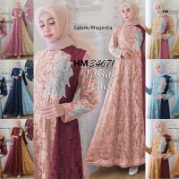 Maxi Gamis Dress Pesta Hijab Brukat Glitter Tessaes fit XL (REAL PICT)