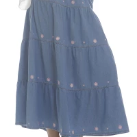 Rok Jeans Susun 4 Bordir Bunga Denim Panjang Bawahan Anak Tanggung ABG