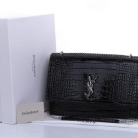 Tas YSL Sunset Croco Embossed Large HITAM Seprem 2100