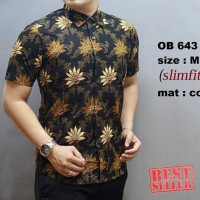 KEMEJA BATIK PRIA SLIM FIT LENGAN PENDEK MEWAH HITAM COKLAT KUNING