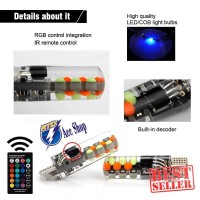 Led T10 Cob RGB Lampu senja Mobil & Motor 2 pcs Remote