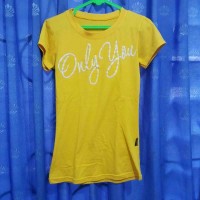 Baju Kaus Kaos Atasan Wanita Kuning Yellow Tulisan Timbul Katun Cotton