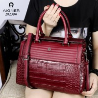 tas wanita ngetren AIGNER Vintage Valois Shoulder Bag Croco Vs Leather