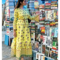 Kajal lemon yellow maxi dress kurti baju india