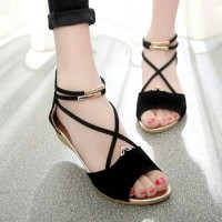 Sepatu Wanita Online Model Terbaru SANDAL WEDGES WANITA HANNA HITAM