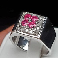C695 cincin perak ruby rubi asli & 16 pc intan berlian diamond 15/7