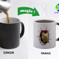 Gelas mug bunglon iron man custom logo mug magic, hadiah ulang tahun