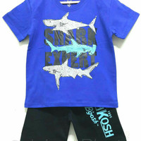SETELAN ANAK SIZE 7-10 OSHKOSH SHARK EXPERT BIRU | KAOS KARAKTER ANAK