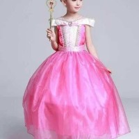 Promo Baju Anak Dress Kostum Princess Aurora Pink Sifon Beludru Dijual