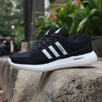 Adidas Cloudfoam Black White Sepatu Casual Pria Olahraga Lari Gym