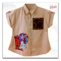 BW37 Kemeja Katun Kombinasi Batik Cap Patchwork Lengan Pendek Wanita