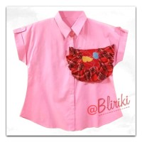 BW47 Kemeja Katun Kombinasi Batik Cap Patchwork Lengan Pendek Wanita