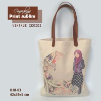 Tas Canvas Tote Bag Natural Vintage Seri