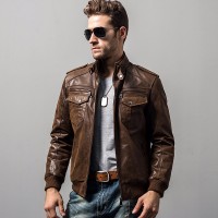 Original Pria Kulit Babi Sepeda Motor Kulit Asli Jaket Padding Cotton