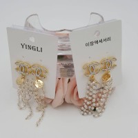 Anting wanita panjang pesta chanel rumbai stainless
