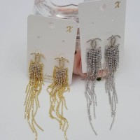 Anting wanita chanel permata rumbai pesta
