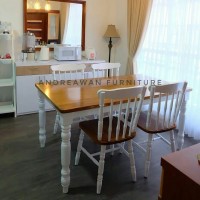 meja makan kayu jati kombinasi putih kursi cafe model baru