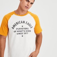 TREND TERBARU KAOS PRIA AMERICAN EAGLE RAGLAN GRAPHIC TEE YELLOW WHITE