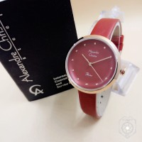 Jam tangan Alexandre Christie 2745 Kulit Merah Original Wanita