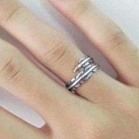 Cincin Perak Asli S925 Pria Wanita Feather Silver Ring Free Si Diskon