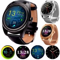 Smartwatch Dial Bulat Strap Kulit Fungsi Pedometer/Bluetooth/M