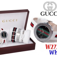 Jam Tangan Wanita Watch Import Gucci Set 4in1 W2726 2726 Putih White