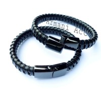 Gelang Kulit Titanium Hitam Black Steel Cover Jam Tangan pria Cowok