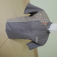 jual murah Kemeja / Baju Koko Muslim Pria Rommy - Abu Kombinasi Batik