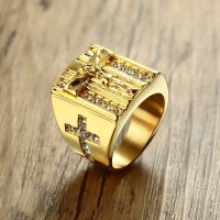 Original Salib Yesus Putih Cubic Zirconia Cincin untuk Pria Nada Emas