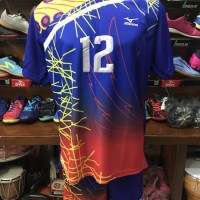 LQ3 kaos baju voli volley Mizuno corak garis 1 lusin stel