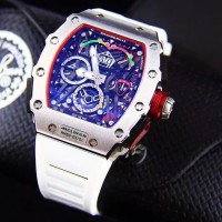 JAM TANGAN PRIA MERK RICHARD MILLE MCLAREN RM50 SILVER WHITE RUBBER