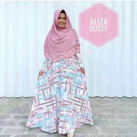 Aliza gamis monalisa putih motif garis abstrak murah terbaru