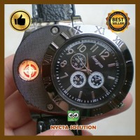 KEREN !! JAM TANGAN TANGAN PRIA ANALOG KOREK API ELEKTRIK USB LIGHTER