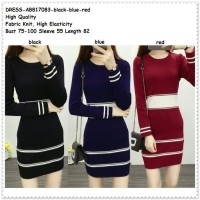 knit mini dress sweater garis baju rajut wanita korea import